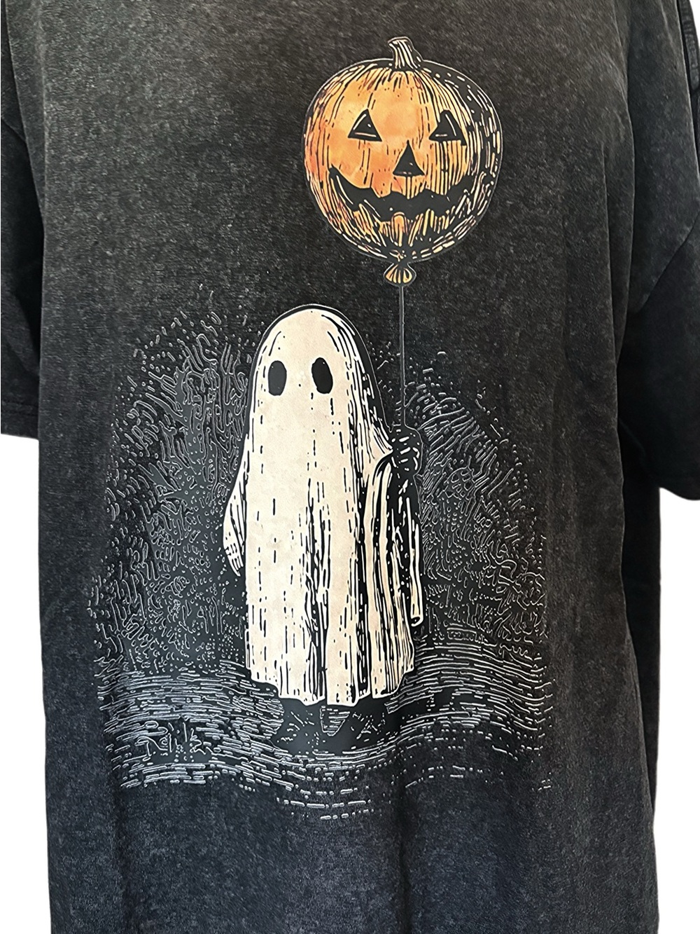 Ghost with a Spooky Balloon Relaxed Fit Black Graphic Tee 2XL XXL